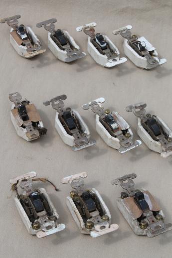 photo of antique architectural light switches, old  switches w/ porcelain bodies, lot of 11 #1