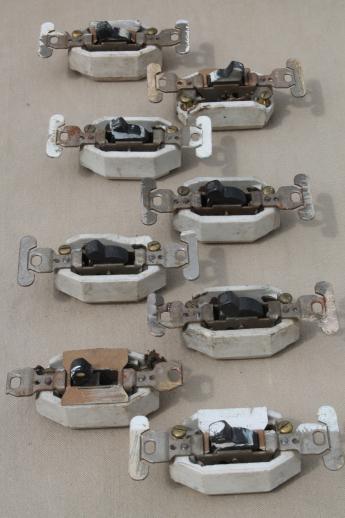 photo of antique architectural light switches, old  switches w/ porcelain bodies, lot of 11 #5