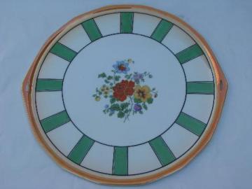 catalog photo of antique art deco floral cake plate, old luster painted china Germany