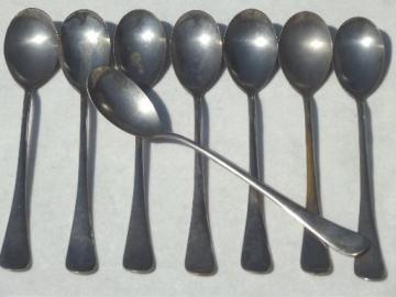 catalog photo of antique art deco iced tea spoons set, coin silver plate over solid brass