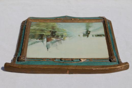 photo of antique art nouveau Regal Art label gesso plank back wall plaque frame w/ print #3