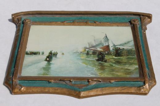 photo of antique art nouveau Regal Art label gesso plank back wall plaque frame w/ print #4