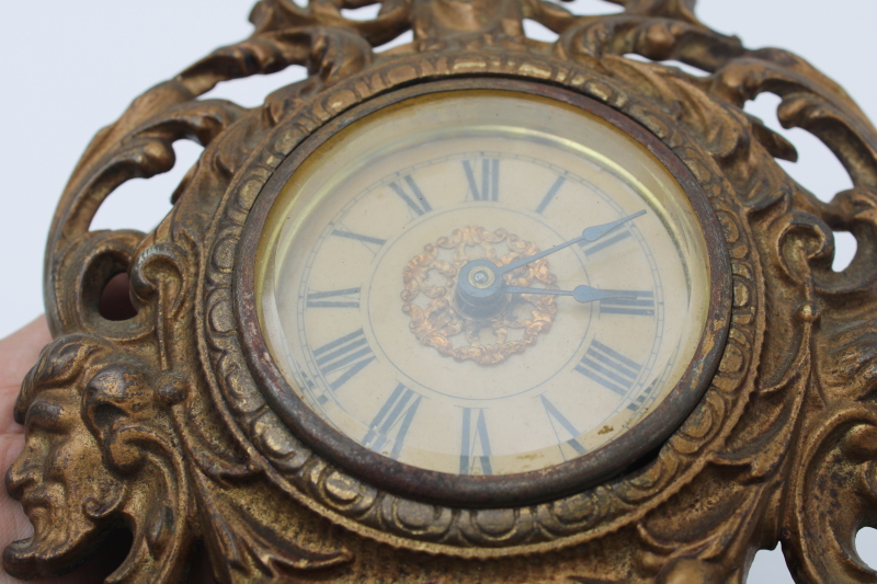 photo of antique art nouveau bronze gold cast metal mantel clock, devils & cherub angel  #3