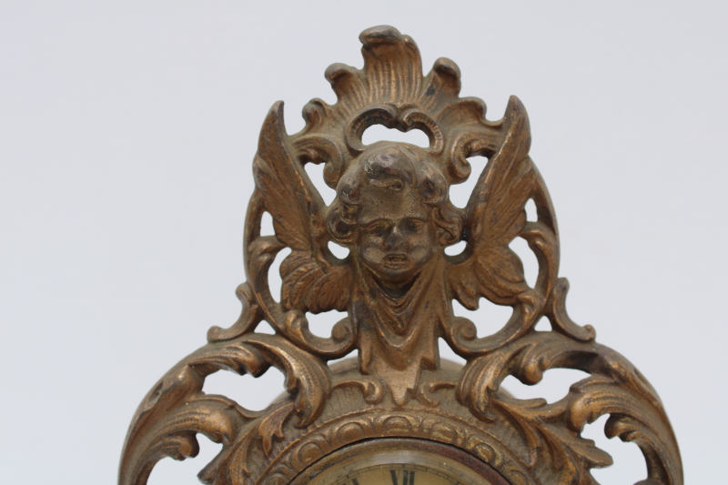 photo of antique art nouveau bronze gold cast metal mantel clock, devils & cherub angel  #4