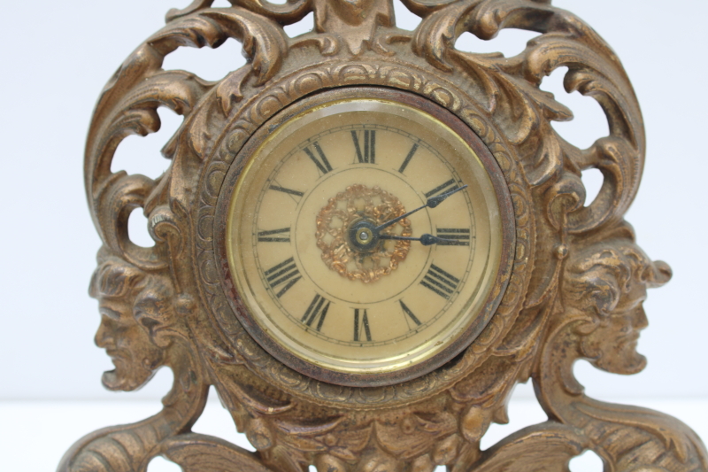 photo of antique art nouveau bronze gold cast metal mantel clock, devils & cherub angel  #5