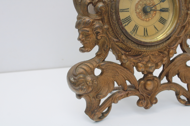 photo of antique art nouveau bronze gold cast metal mantel clock, devils & cherub angel  #6