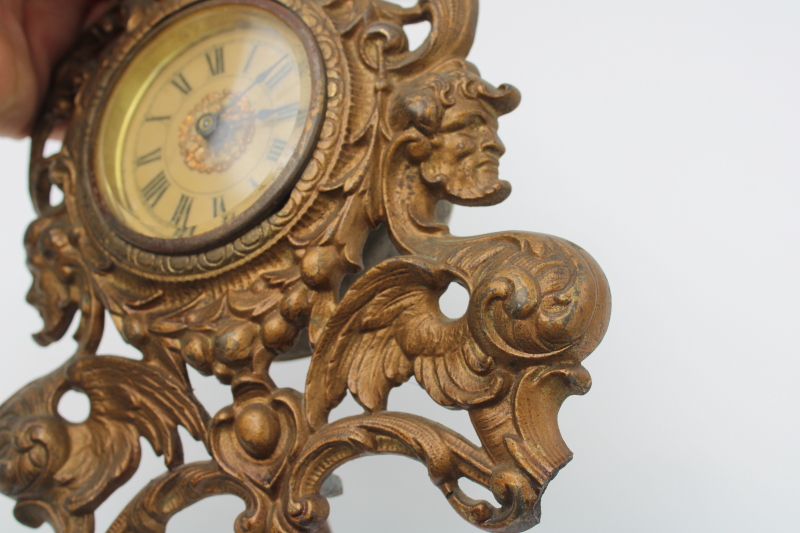 photo of antique art nouveau bronze gold cast metal mantel clock, devils & cherub angel  #7