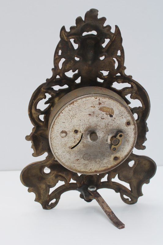 photo of antique art nouveau bronze gold cast metal mantel clock, devils & cherub angel  #8