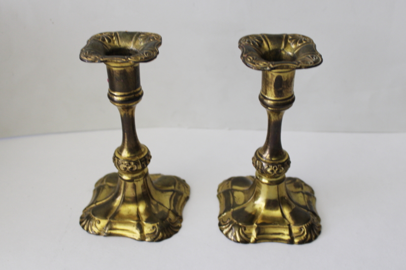 photo of antique art nouveau cast metal candlesticks, Jenning Bros candle holders w/ gilt brass finish #1