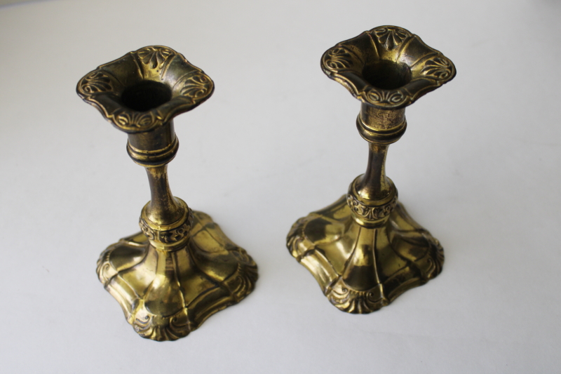 photo of antique art nouveau cast metal candlesticks, Jenning Bros candle holders w/ gilt brass finish #2