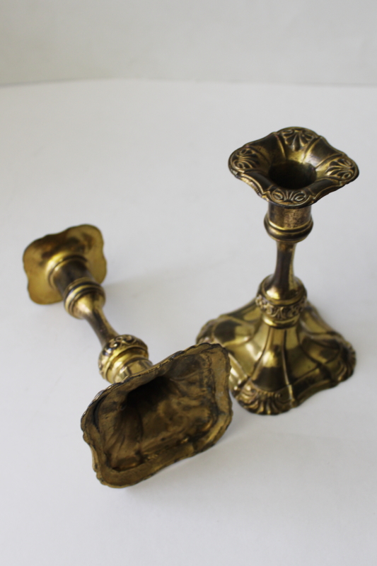 photo of antique art nouveau cast metal candlesticks, Jenning Bros candle holders w/ gilt brass finish #3