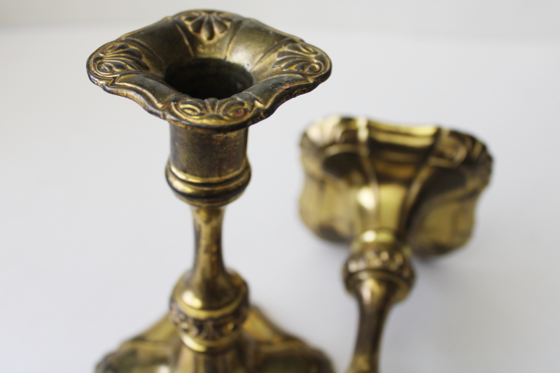 photo of antique art nouveau cast metal candlesticks, Jenning Bros candle holders w/ gilt brass finish #8
