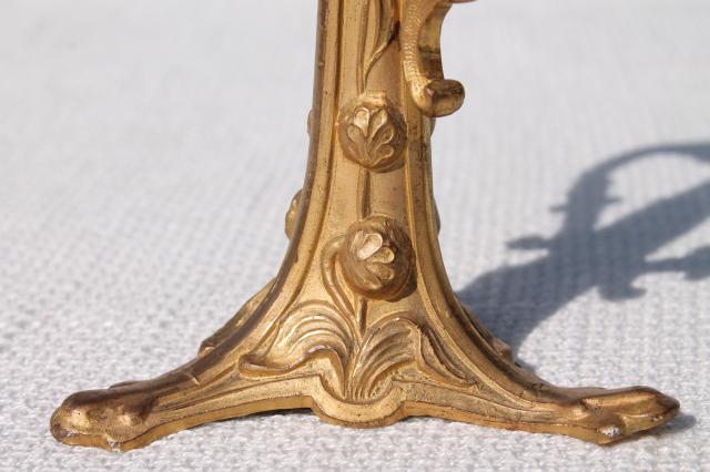 photo of antique art nouveau design cast metal candlestick, brass or spelter w/ old gold paint #5