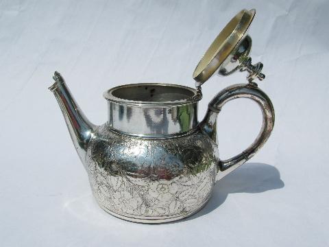 photo of antique art nouveau embossed flower tea & coffee set, Meriden silver #3