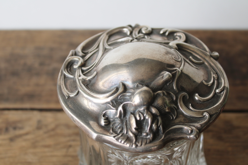 photo of antique art nouveau floral silver plate heavy crystal candy jar or tobacco humidor  #2