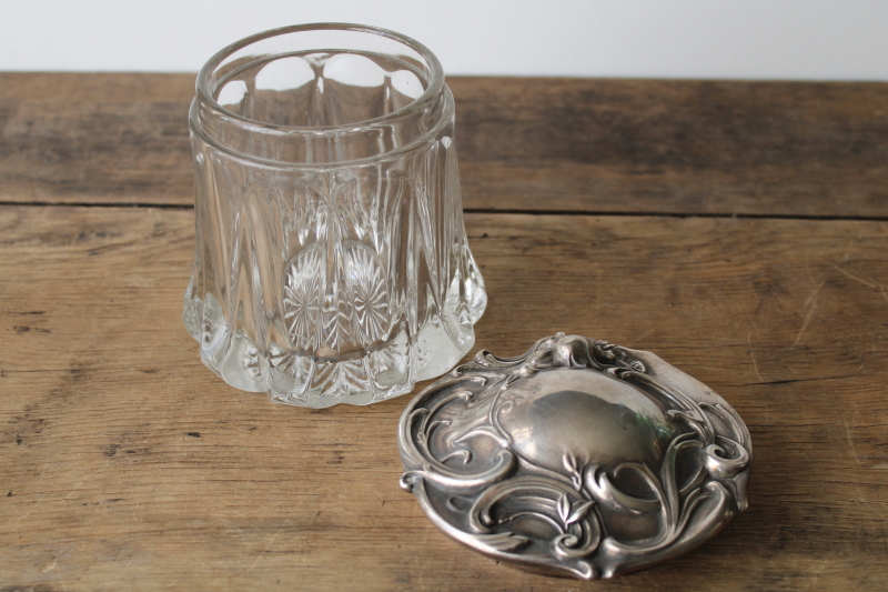 photo of antique art nouveau floral silver plate heavy crystal candy jar or tobacco humidor  #3