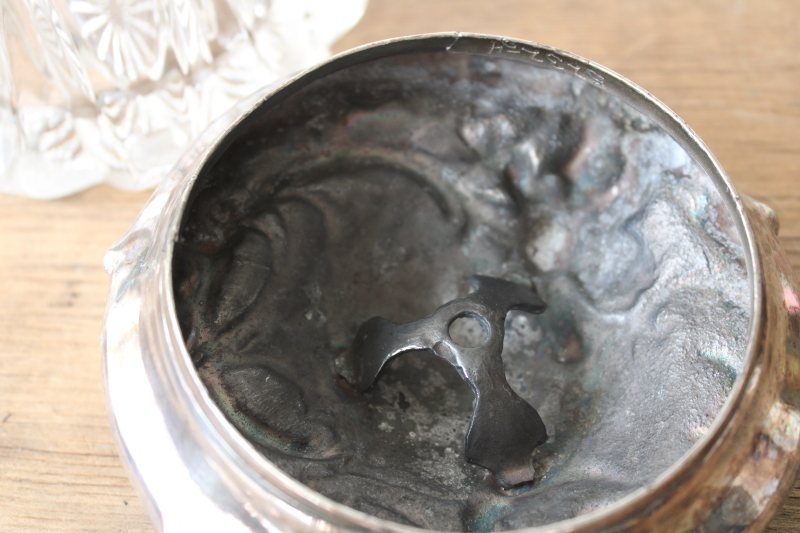 photo of antique art nouveau floral silver plate heavy crystal candy jar or tobacco humidor  #6