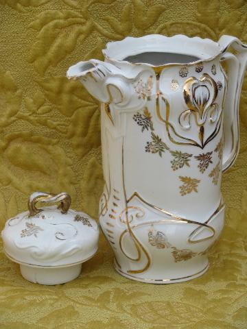 photo of antique art nouveau porcelain coffee/chocolate pot, Limoges iris w/gold #2