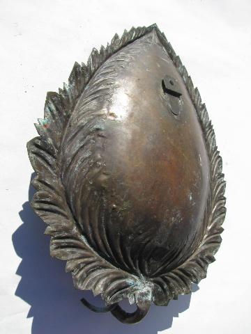 photo of antique art nouveau vintage brass or bronze leaf wall sconce reflector #5