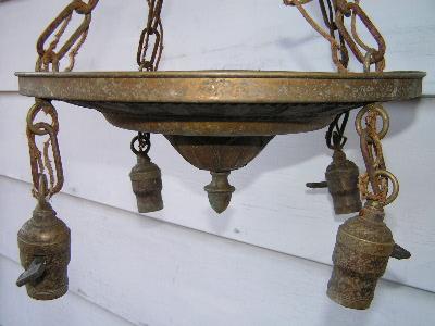 photo of antique art noveau brass medallion chandelier #1