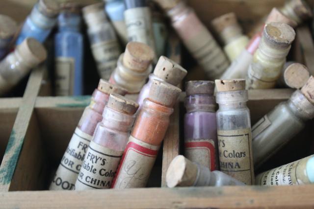 photo of antique artist's paint box, tiny glass vials powdered color pigments for china painting #4