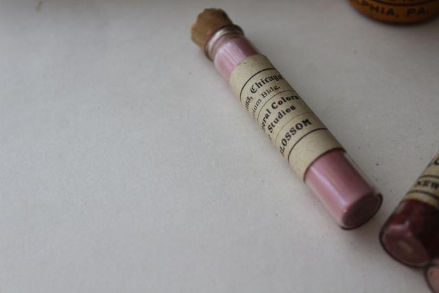 photo of antique artist's paint box, tiny glass vials powdered color pigments for china painting #7