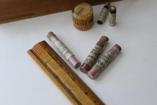 photo of antique artist's paint box, tiny glass vials powdered color pigments for china painting #8