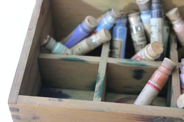 photo of antique artist's paint box, tiny glass vials powdered color pigments for china painting #9