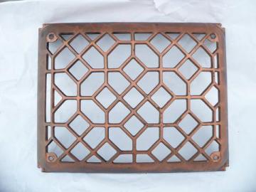 catalog photo of antique arts & crafts vintage, architectural cast iron heating/ventilation register grate