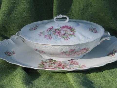 photo of antique azalea lily floral china covered bowl and plate, vintage Germany? #1