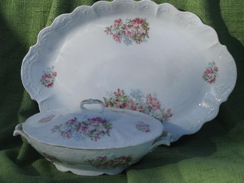 photo of antique azalea lily floral china covered bowl and plate, vintage Germany? #3