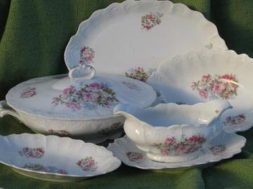 catalog photo of antique azalea lily floral china serving pieces lot, vintage Germany?