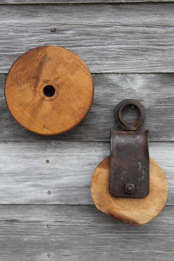 photo of antique barn pulley for block & tackle  w/ iron hardware & extra wood pulley wheel #1