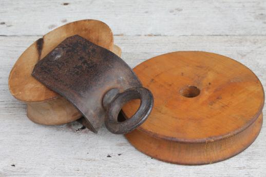 photo of antique barn pulley for block & tackle  w/ iron hardware & extra wood pulley wheel #3