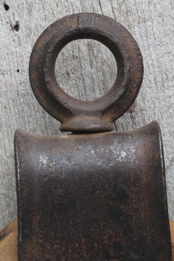 photo of antique barn pulley for block & tackle  w/ iron hardware & extra wood pulley wheel #5