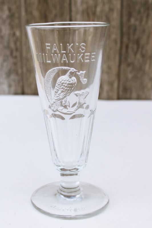 photo of antique beer glass embossed Falk's Milwaukee 1800s vintage brewery advertising #1