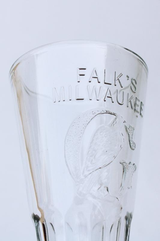 photo of antique beer glass embossed Falk's Milwaukee 1800s vintage brewery advertising #2