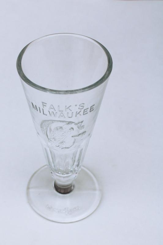 photo of antique beer glass embossed Falk's Milwaukee 1800s vintage brewery advertising #4