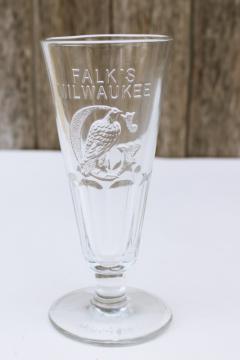 catalog photo of antique beer glass embossed Falk's Milwaukee 1800s vintage brewery advertising