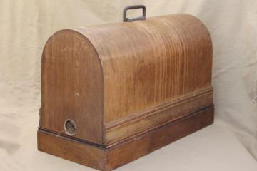 catalog photo of antique bentwood wood sewing machine cover / case for early 1900s vintage sewing machine