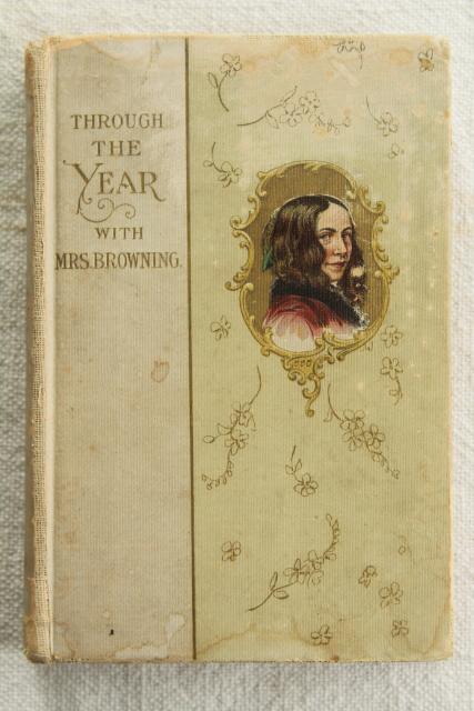 photo of antique birthday album book written in ink, Elizabeth Barrett Browning lines for every day #1