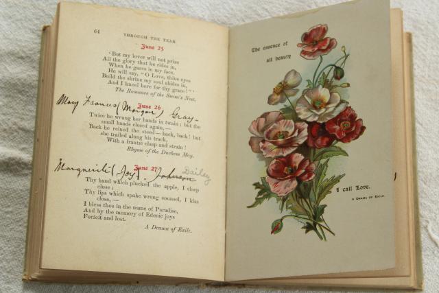 photo of antique birthday album book written in ink, Elizabeth Barrett Browning lines for every day #9