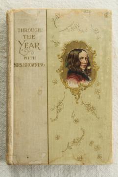 catalog photo of antique birthday album book written in ink, Elizabeth Barrett Browning lines for every day