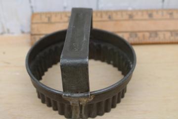 catalog photo of antique biscuit cutter large round fluted metal cookie cutter w/ sturdy handle