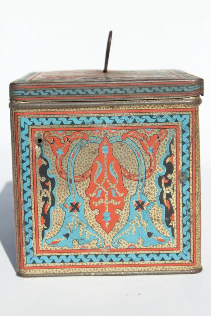 photo of antique biscuit tin, Lorna Doone shortbread cookie box w/ handle, art nouveau print #3