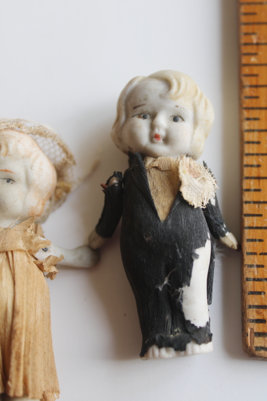 photo of antique bisque china dolls frozen charlotte miniature bride & groom 1920s vintage  #3