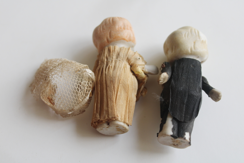 photo of antique bisque china dolls frozen charlotte miniature bride & groom 1920s vintage  #4