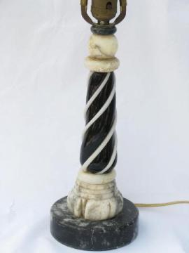 catalog photo of antique black & white Italian marble Murano glass lamp, vintage Italy