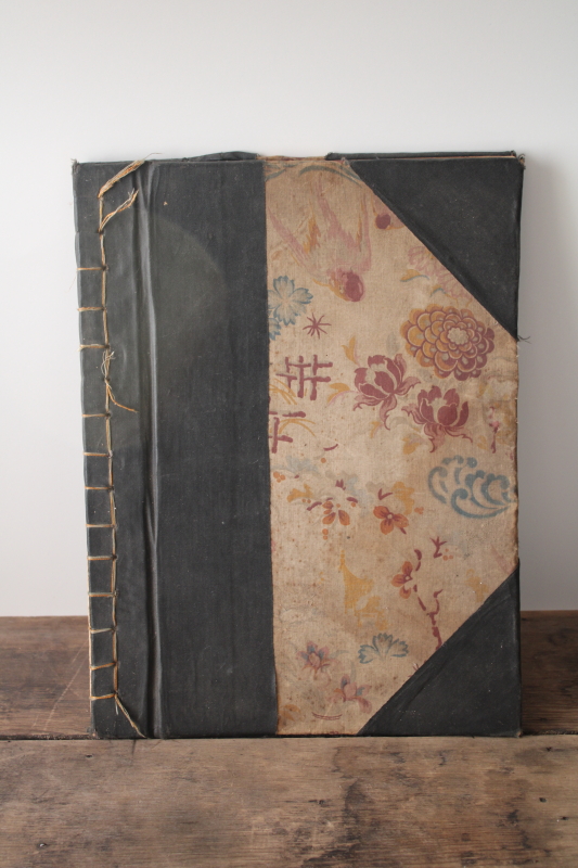 photo of antique blank scrap book vintage 1922, floral print fabric hand made bound journal #1