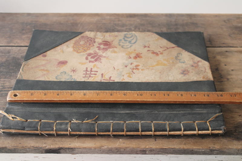 photo of antique blank scrap book vintage 1922, floral print fabric hand made bound journal #3